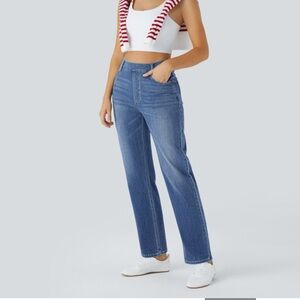 Halara Flex™ High Waisted Pockets Straight Leg Washed Casual Jeans Sz Small Tall